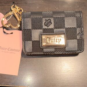Juicy Couture Black Checkered Card Wallet with Gold Logo